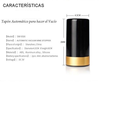 Tapón de Vacío Automático para Vino | Conservación hasta 7 Días | LED Indicador