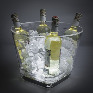 Cubitera Quadra Acrílica con Base LED - 5 Botellas - Transparente y Recargable