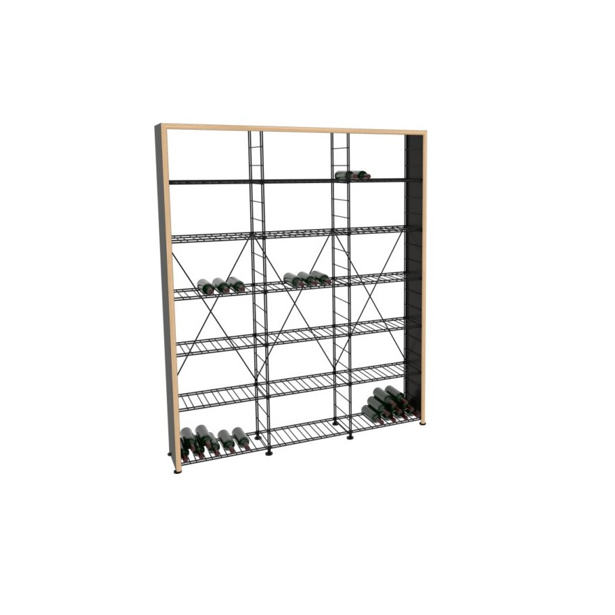 Estantería de vino fabricada en acero y madera para 594 botellas de vino