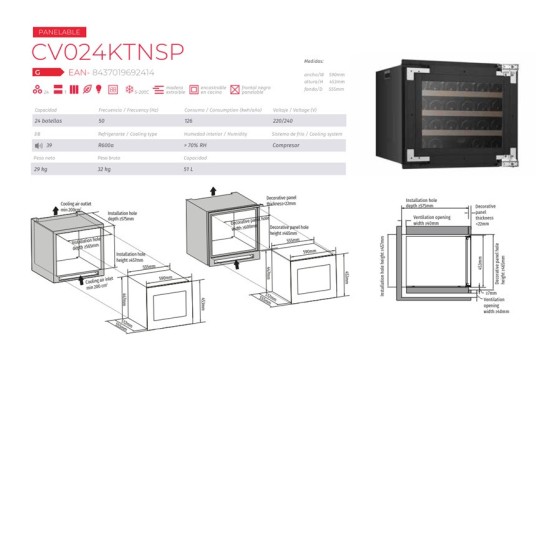 Vinoteca Encastrable Cavanova – 24 Botellas, Panelable y Silenciosa