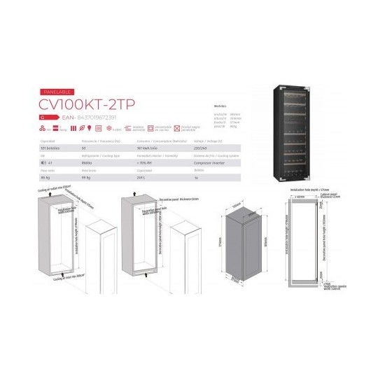 Vinoteca encastrable 100 botellas Cavanova CV0100KT-2TP panelable