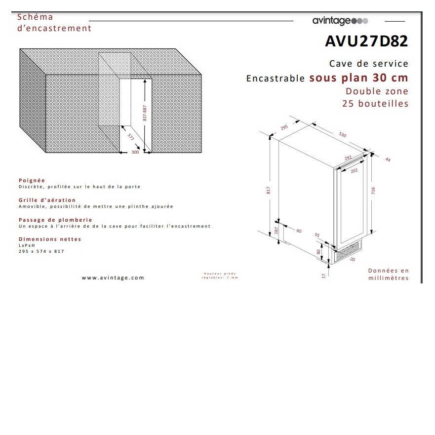 Vinoteca Avintage AVU27D82 – 25 Botellas, Doble Zona, Encastrable o Libre Instalación