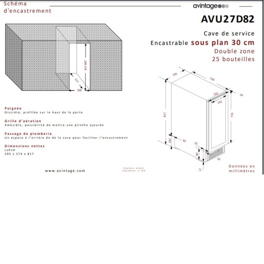 Vinoteca Avintage AVU27D82 – 25 Botellas, Doble Zona, Encastrable o Libre Instalación