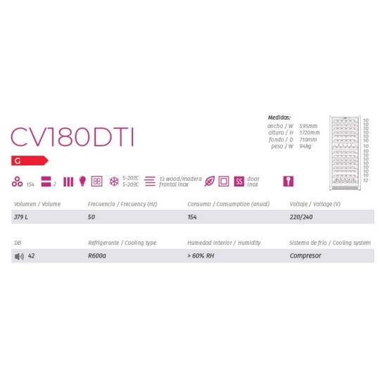 Vinoteca Cavanova CV-180DTI – 154 botellas, 2 zonas temperaturas