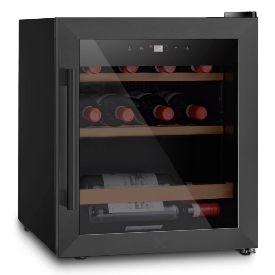 Vinoteca negra pequeña compresor baldas de madera 15 botellas CAVCB15