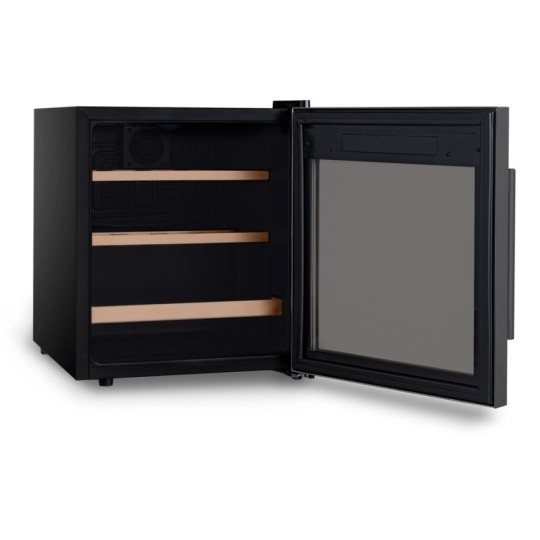Vinoteca negra pequeña compresor baldas de madera 15 botellas CAVCB15