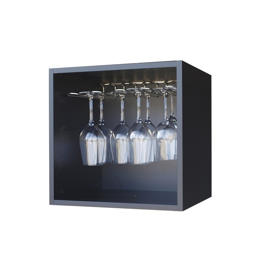 Botellero Serie Merlot 610021 – Módulo para 12 Copas, Acabado Negro Soft, 42x42x39 cm