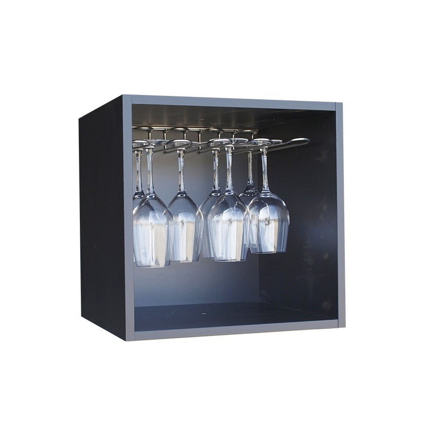 Botellero Serie Merlot 610021 – Módulo para 12 Copas, Acabado Negro Soft, 42x42x39 cm