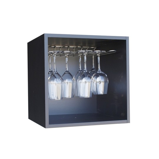 Botellero Serie Merlot 610021 – Módulo para 12 Copas, Acabado Negro Soft, 42x42x39 cm
