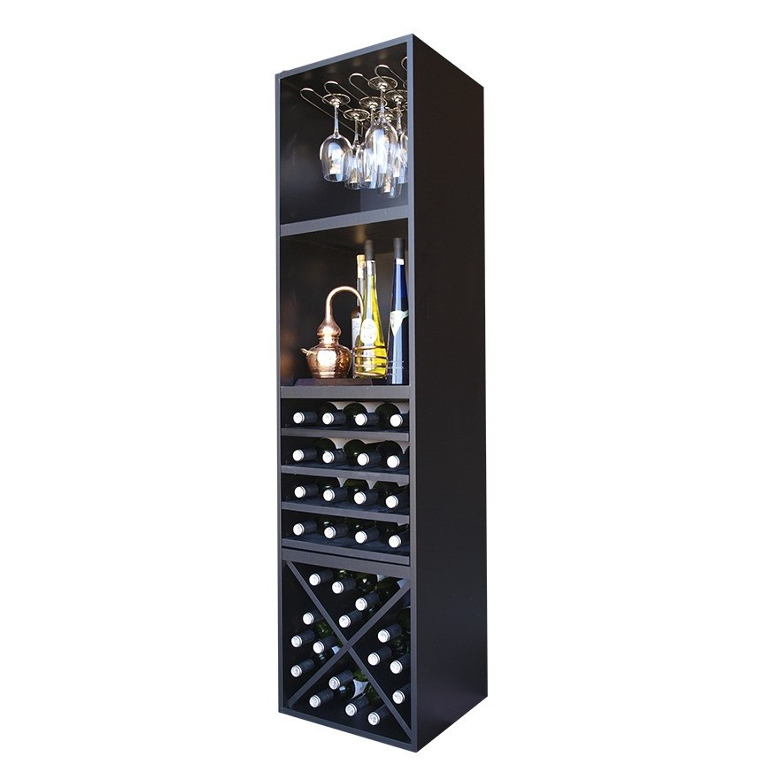 Botellero Merlot 644021 | 32 Botellas + 12 Copas, Negro Soft, Modular, 42x168x39 cm