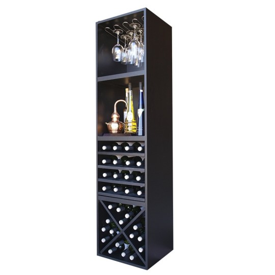 Botellero Merlot 644021 | 32 Botellas + 12 Copas, Negro Soft, Modular, 42x168x39 cm