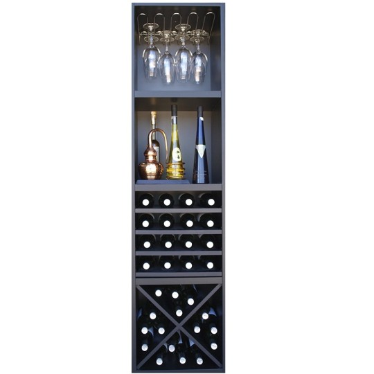 Botellero Merlot 644021 | 32 Botellas + 12 Copas, Negro Soft, Modular, 42x168x39 cm