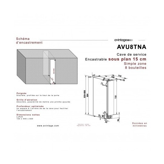 Vinoteca negra encastrable 8 botellas Avintage AU8S82
