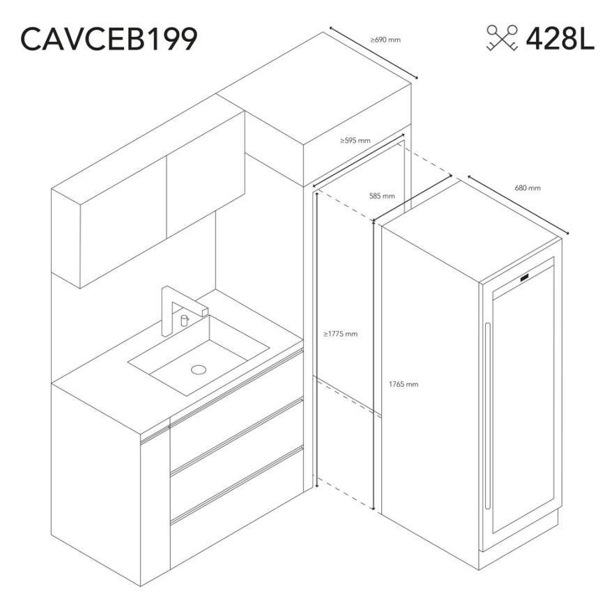 Vinoteca encastrable CAVCEB199 – 199 Botellas, 16 Baldas, Bajo Consumo