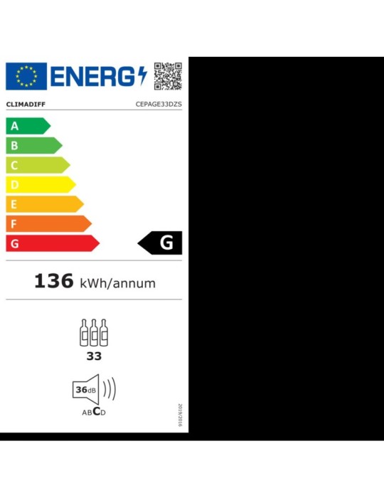 Vinoteca libre instalación negra compresor  2 zonas  33 botellas Climadiff CEPAGE33DZ