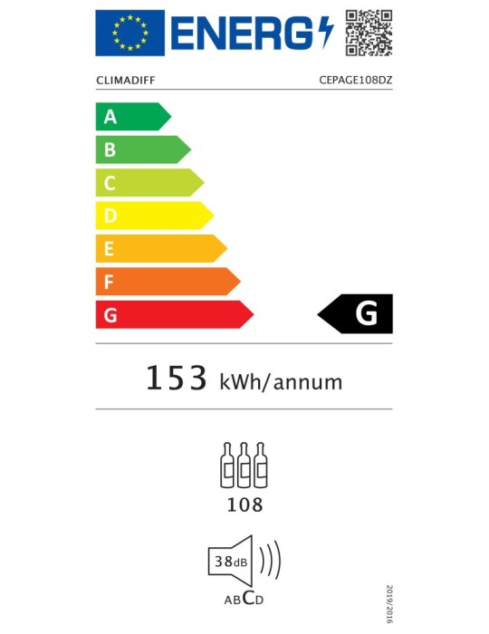 Vinoteca Climadiff CEPAGE108DZ para 108 Botellas – 2 Zonas y Libre Instalación