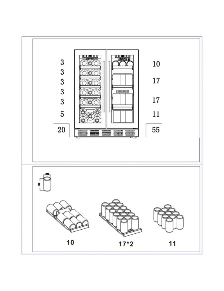 Cavin Arctic Collection 60D Duo | Vinoteca + Refrigerador 20 Botellas y 55 Latas | Full Glass Black