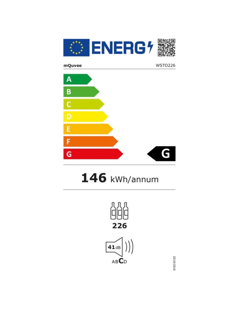 Vinoteca alta capacidad Encastrable puerta opaca 226 Botellas mQuvée WineStore 226 Solid Black