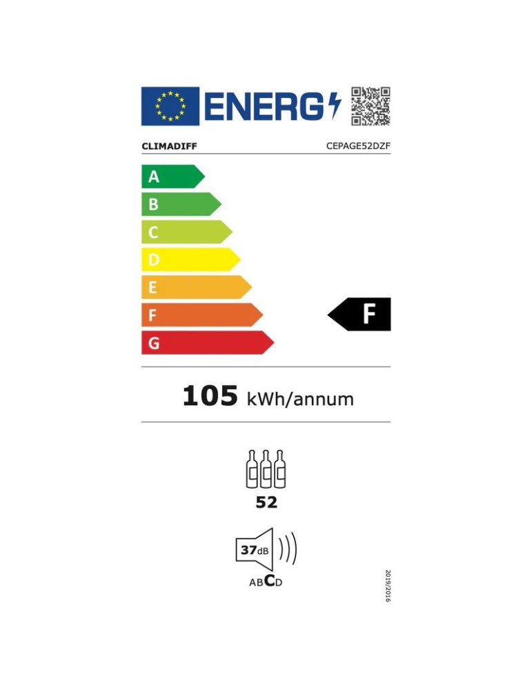 Vinoteca negra compresor libre instalación 2 zonas 52 botellas Climadiff CEPAGE52DZF