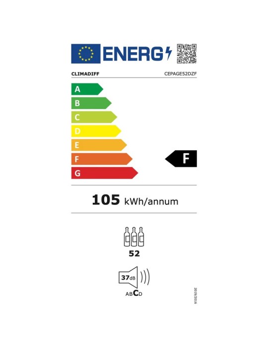 Vinoteca negra compresor libre instalación 2 zonas 52 botellas Climadiff CEPAGE52DZF