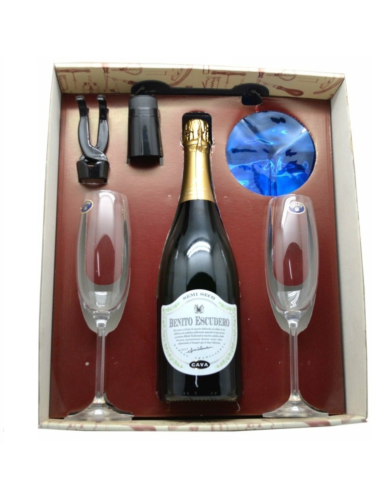 Estuche Set Cava Topacio – Cava D.O. Rioja Escudero Brut Nature Personalizado + Accesorios