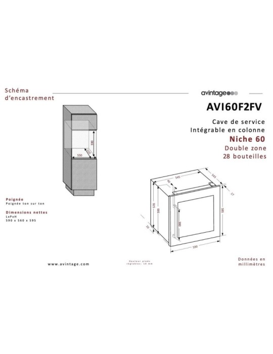 Vinoteca encastrable en columna 2 zonas temperatura 28 botellas Avintage AVI60F2FV