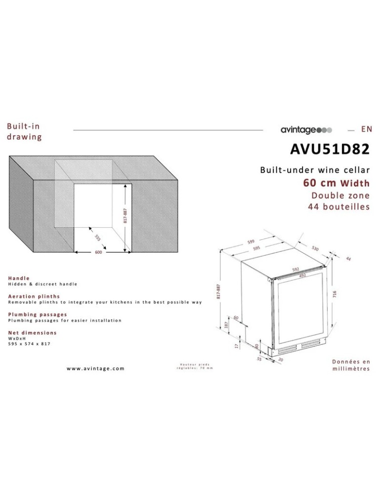 Vinoteca Avintage AVU51D82 – Negra Integrable 44 Botellas, 2 Zonas de Temperatura
