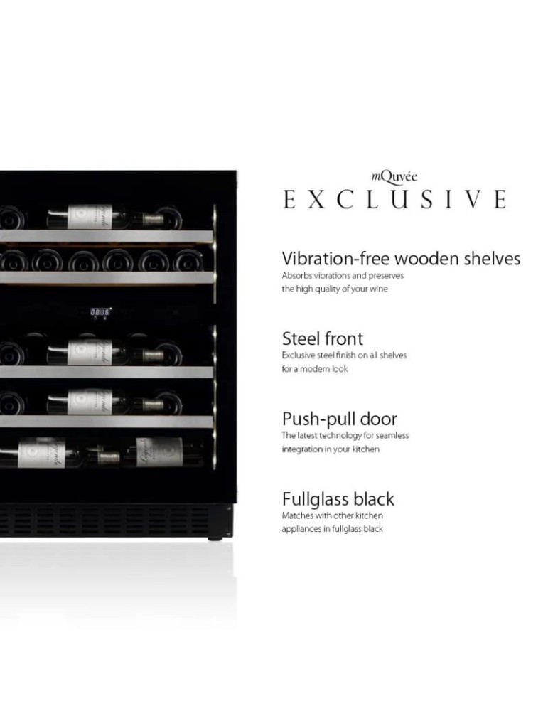 Vinoteca mQuvée WineCave Exclusive 700 60D Fullglass Black Push/Pull – 31 Botellas, 2 Zonas, Encastrable Bajo Encimera