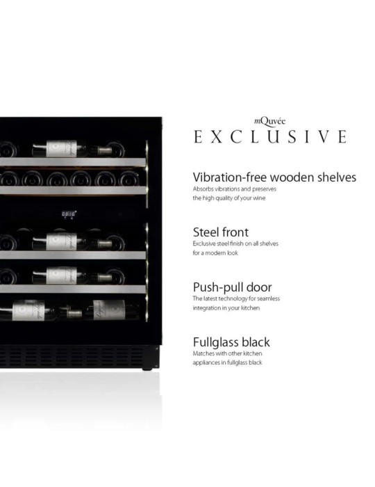 Vinoteca mQuvée WineCave Exclusive 700 60D Fullglass Black Push/Pull – 31 Botellas, 2 Zonas, Encastrable Bajo Encimera