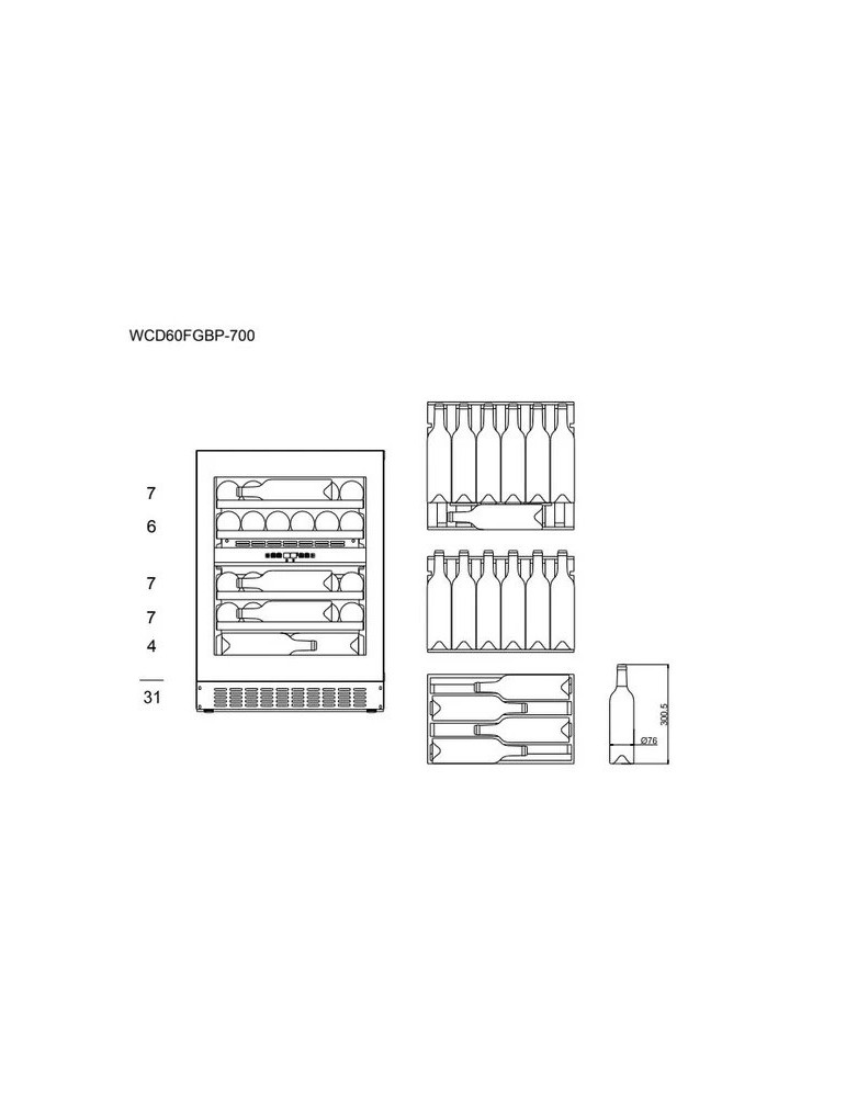 Vinoteca mQuvée WineCave Exclusive 700 60D Fullglass Black Push/Pull – 31 Botellas, 2 Zonas, Encastrable Bajo Encimera