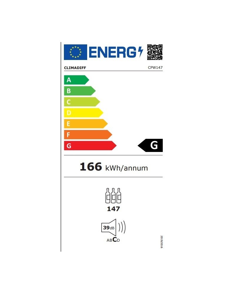 Vinoteca Climadiff CPW147 – 147 Botellas, Alta Capacidad y Envejecimiento Profesional