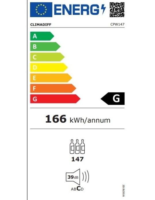 Vinoteca Climadiff CPW147 – 147 Botellas, Alta Capacidad y Envejecimiento Profesional