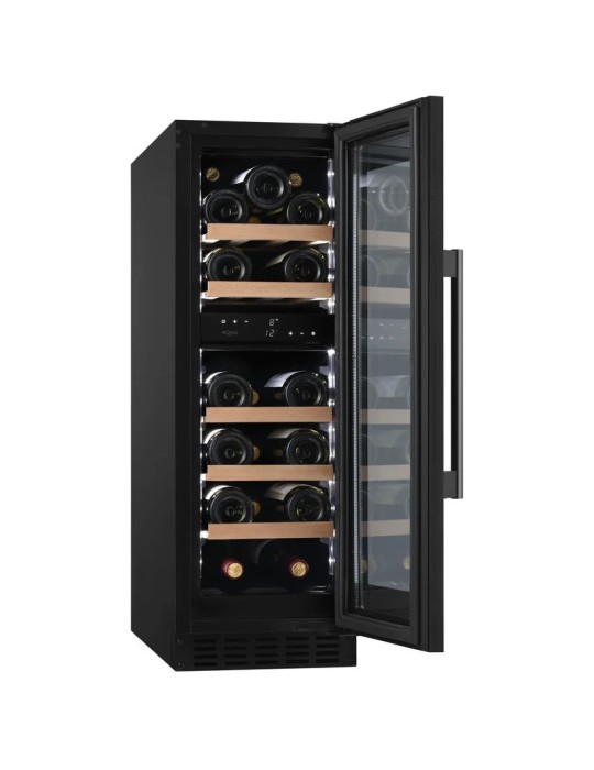 Vinoteca mQuvée WineCave 800 30D Fullglass Black – 19 botellas, doble zona