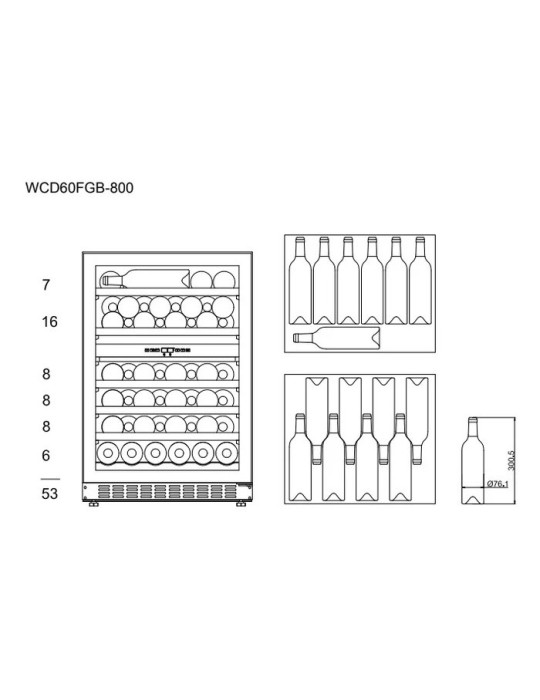 Vinoteca encastrable mQuvée WineCave 800 60D Fullglass Black – 53 botellas, 2 zonas