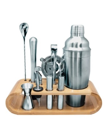 Set de Coctelería Inox con Base de Bambú