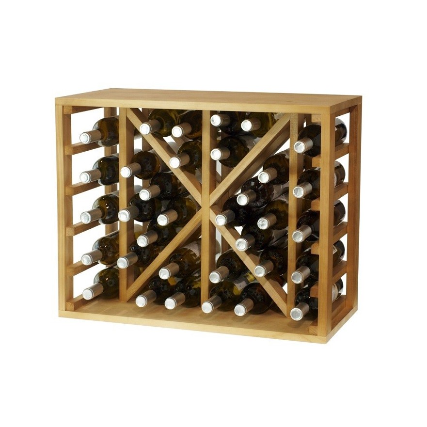 Botellero de pino color roble para 34 botellas de vino