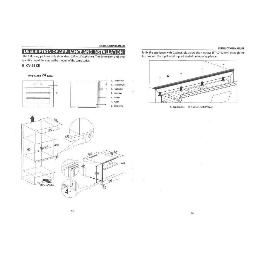 Vinoteca Encastrable columna Negra 24 Botellas CV-24CE para Cocina